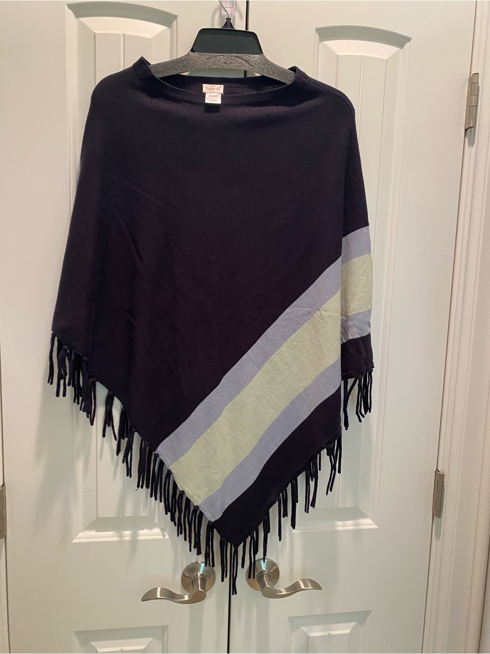Top It Off Navy blue Fringe Poncho OS